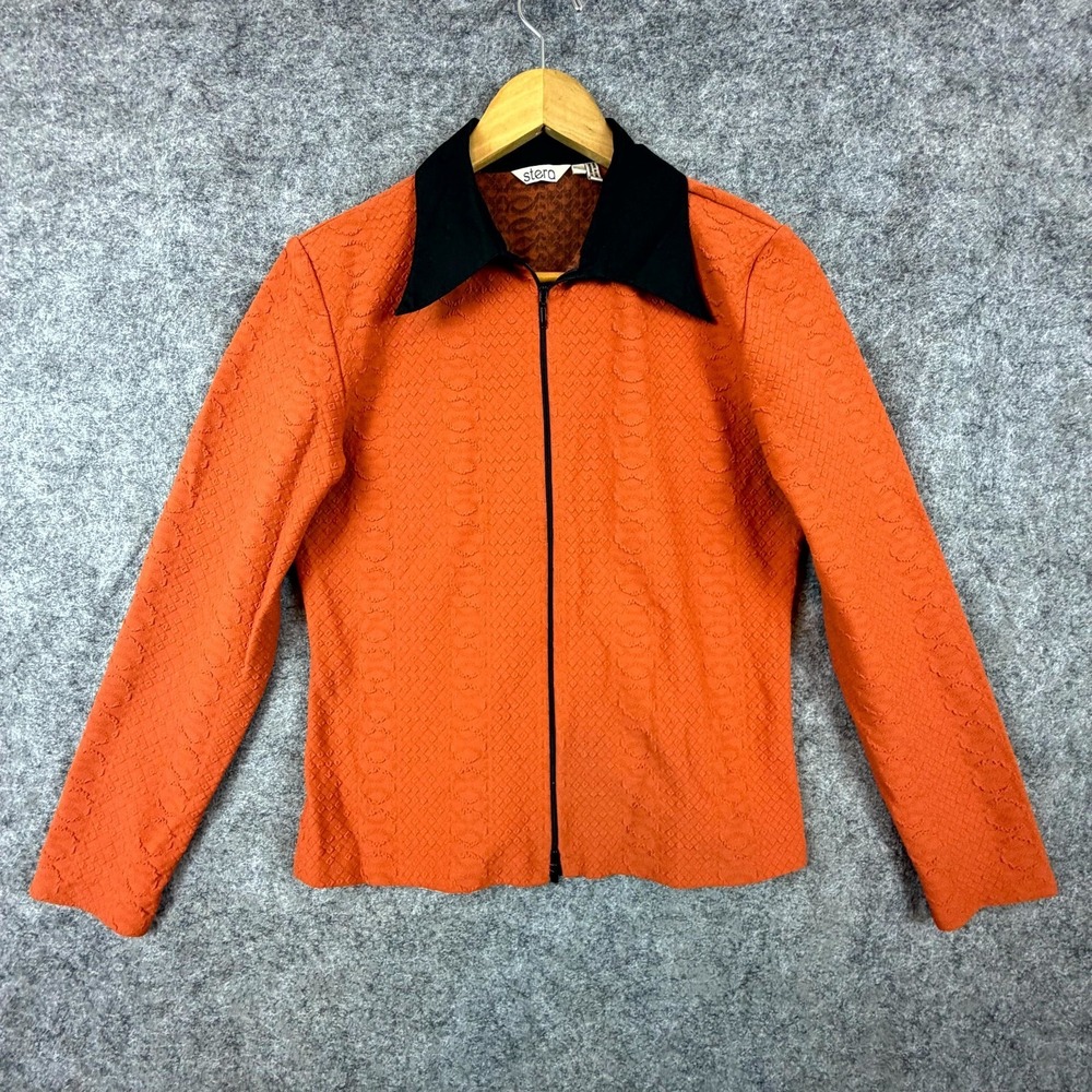 Vintage Stera Jacket Womens Large Orange Stretch Textured Long Sleeve Full‎ Zip